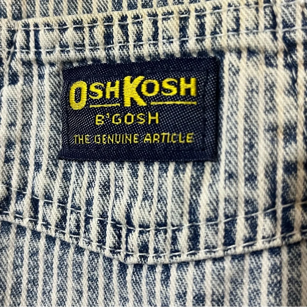 Vintage OshKosh B'gosh Kids Blue Hickory Stripe Overalls *WITH STAIN*